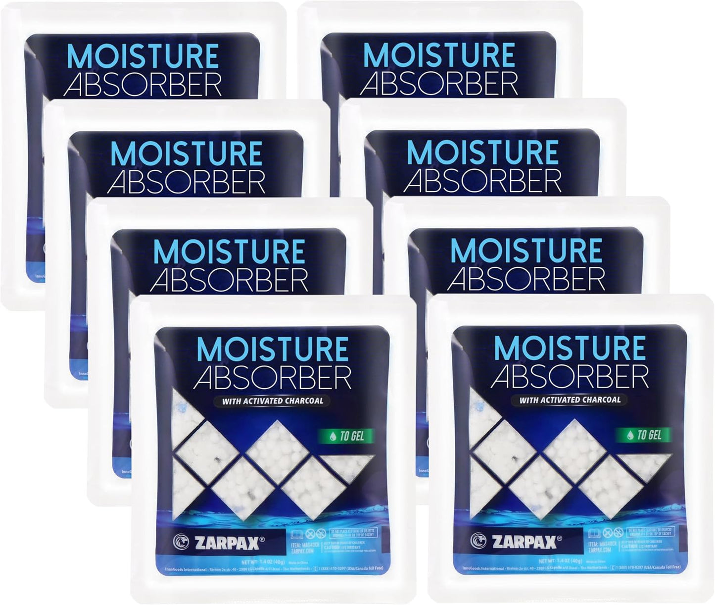 Zarpax Moisture Absorber Sachets Fresh Cotton 1.4 oz/40g - Remove Excess Moisture In Air & Odor - Desiccant Dehumidifier for Closet, Drawer, Safe, Storage - Dampness & Humidity Control - Set of 8