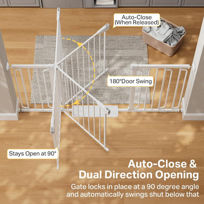 Cumbor 29.7-48" Baby Gate for Stairs, Mom's Choice Awards Winner-Dog Gate for Doorways, Auto Close Safety Pet Gate for Dogs Indoor, Easy Install Pressure Mounted Child Gate with Walk Thru Door, Brown