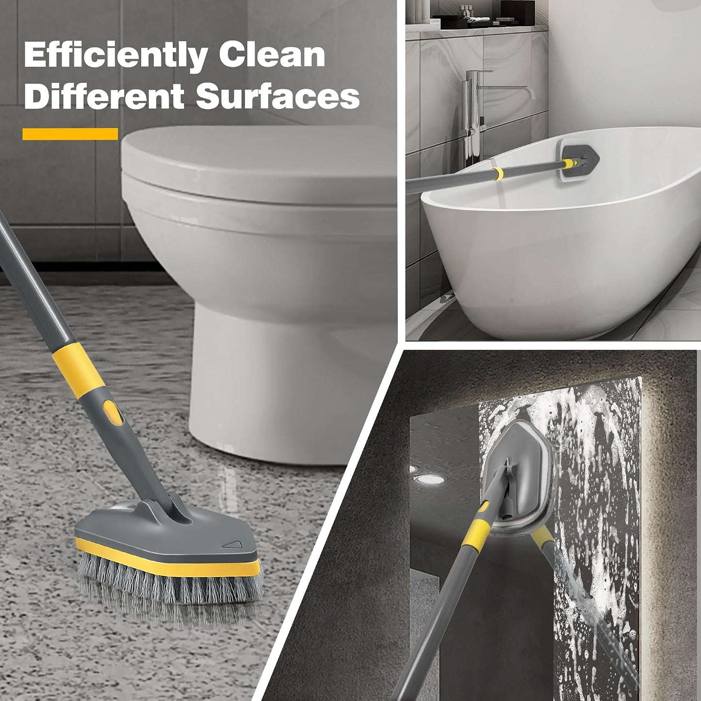 Shower Scrubber with Long Handle for Cleaning, 56" Extendable 3 in 1 Shower Cleaner Brush, Interchangeable Tub Scrub Brush Attachment for Cleaning Bathroom Bathtub Floor Wall