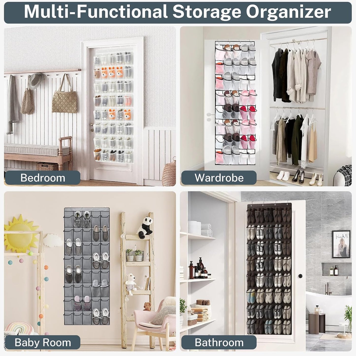 40 Large Mesh Pocket Over the Door Shoe Organizer,Hanging Shoe Rack for Door,Hualleko Shoes Organizer Hanger with Large Capacity, Shoes Storage Holder Sturdy Non-woven Fabric - Stores 20 Pairs (White)