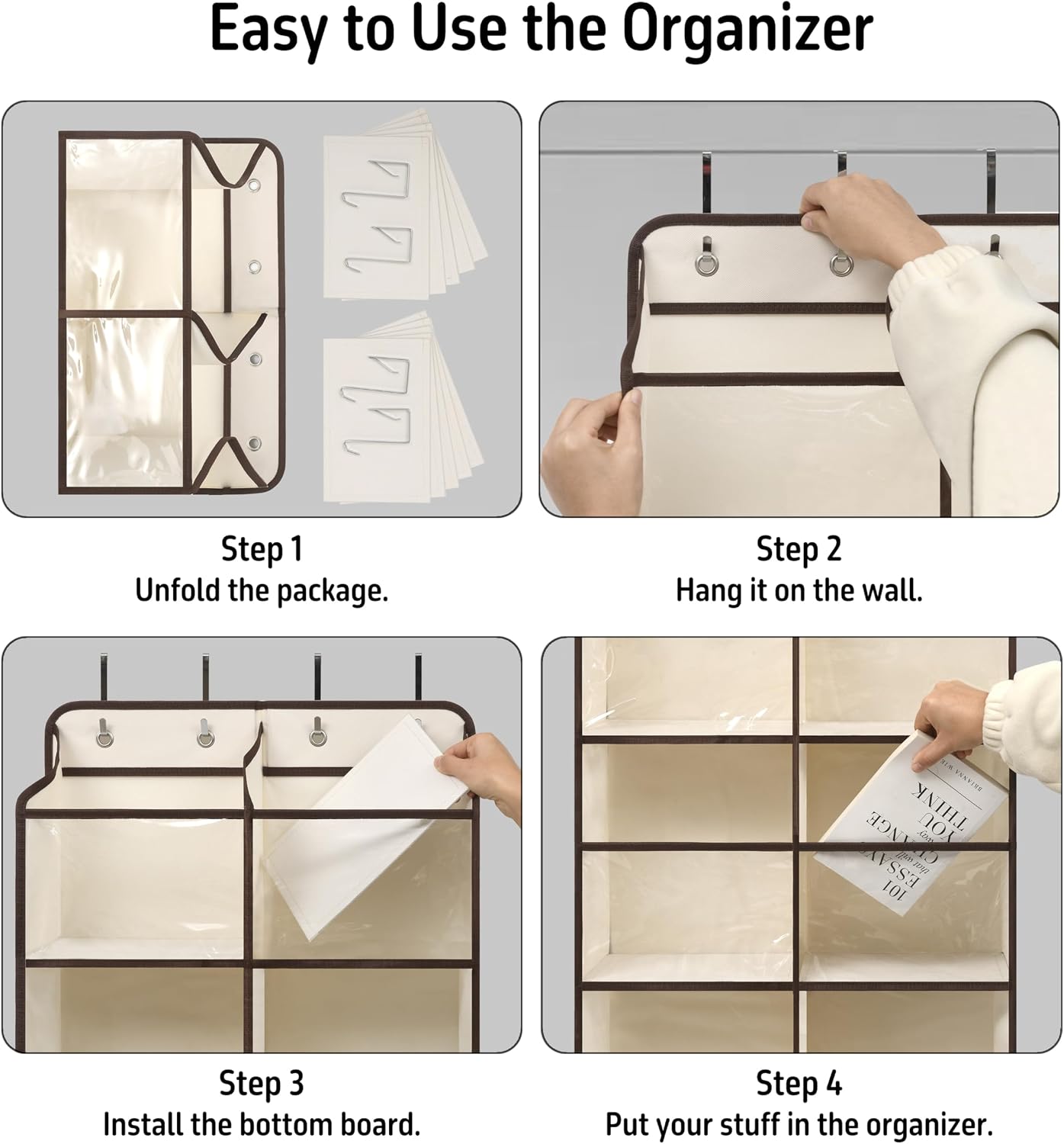 Giraffe Creation Black Over Door Organizer with 10 Large Clear Pockets, Double-Row Hanging Door Storage for Closet, Bathroom, Nursery, Bedroom, Dorm, Toys, Cosmetics, Baby Essentials