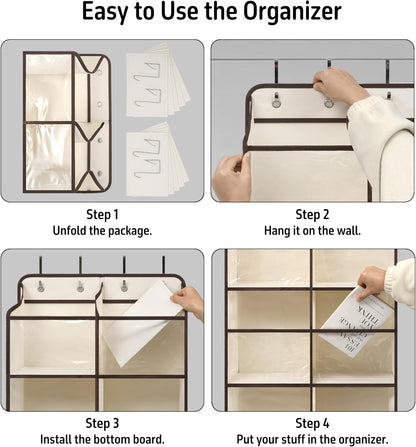 Giraffe Creation Black Over Door Organizer with 10 Large Clear Pockets, Double-Row Hanging Door Storage for Closet, Bathroom, Nursery, Bedroom, Dorm, Toys, Cosmetics, Baby Essentials