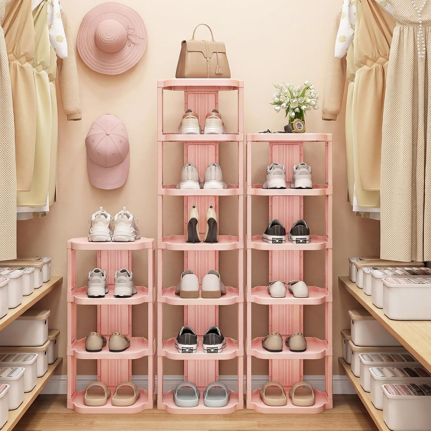 Kitstorack 8-Tier Vertical Plastic Shoe Rack, Freestanding Stackable Storage Organizer for Small Closets and Tight Spaces