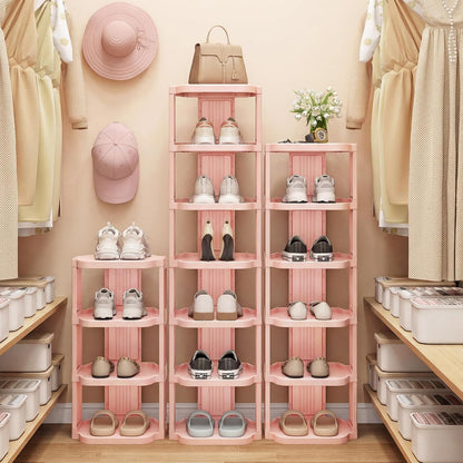 Kitstorack 8-Tier Vertical Plastic Shoe Rack, Freestanding Stackable Storage Organizer for Small Closets and Tight Spaces