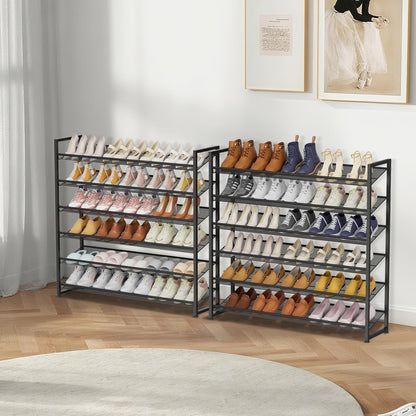 Large Shoe Rack 8 Tier Shoe Organizer, Heavy Duty Metal 4-Tier Stackable Shoe Storage Vertical Shoe Rack for Closet Front Door Entrance, Up to 50 Pairs, 44.8" W x 11.4" D x 56.7" H, Black