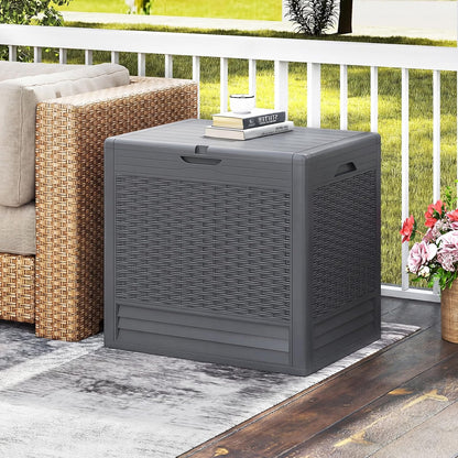 Tangkula 25 Gallon Waterproof Outdoor Storage Box with Lockable Lid | PP Resin, Wicker Patterned, Indoor Outdoor Use, Portable, Versatility, for Deck, Pool, Patio Cushions, Garden Tools