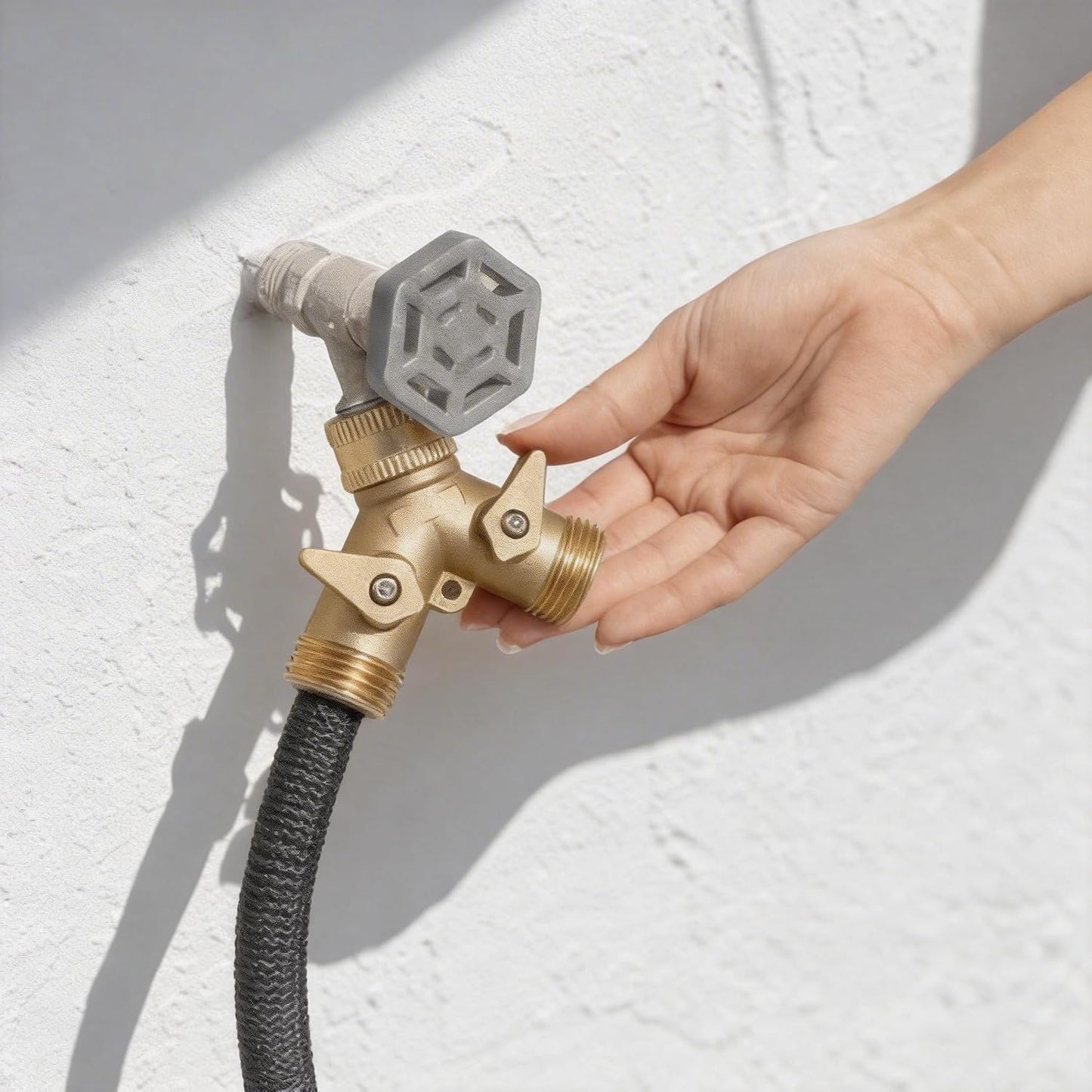 ‌VANCOCO 2 Way Garden Hose Splitter, 3/4" Heavy Duty Solid Brass Hose Y Splitter With 2 Shut-off for Outdoor Faucet & Garden Hose