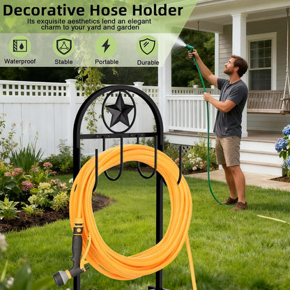 Garden Hose Holder -Upgraded Hose Holder Holds 100-feet Hose,Freestanding Heavy Duty Hose Hanger,Sturdy Hose Stand for Lawn & Yard,Black