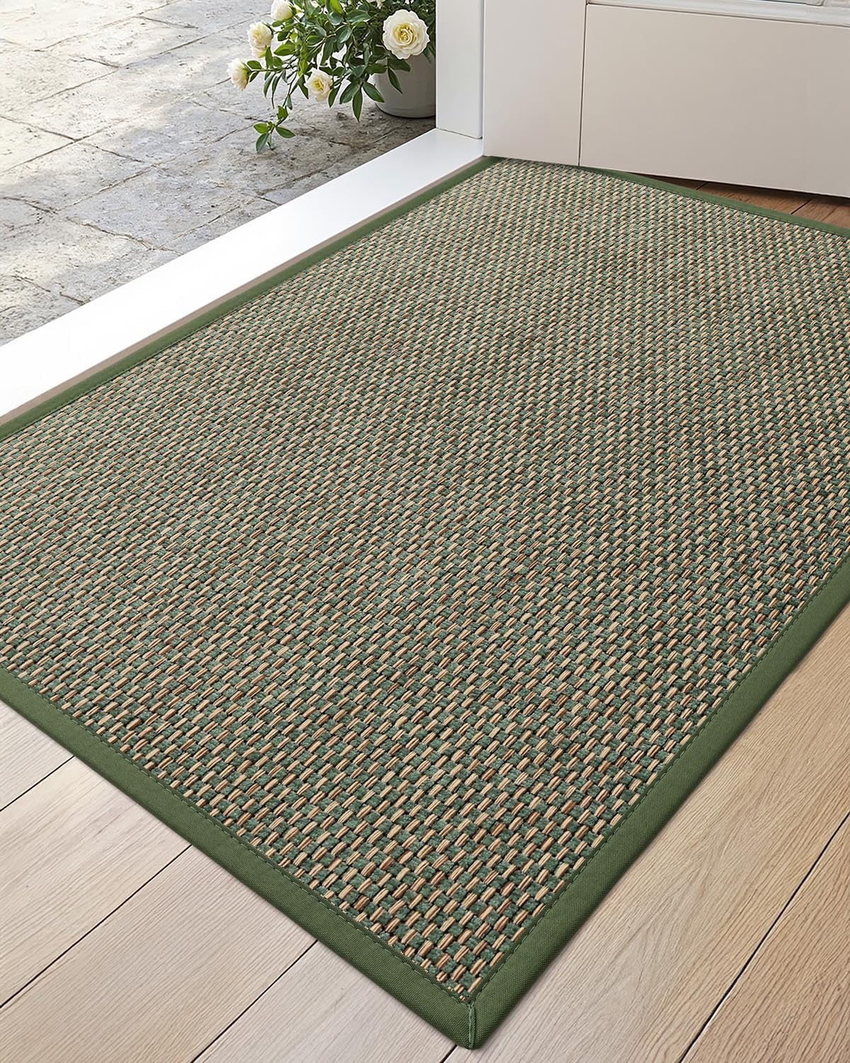 DEXI Ultra Thin Entryway Indoor Door Mat 24x36, Non Slip Rubber Backing Inside Entry Mat, Low Profile Easy Clean Dirt Trapper Doormat for Inside Entrance Patio, Beige
