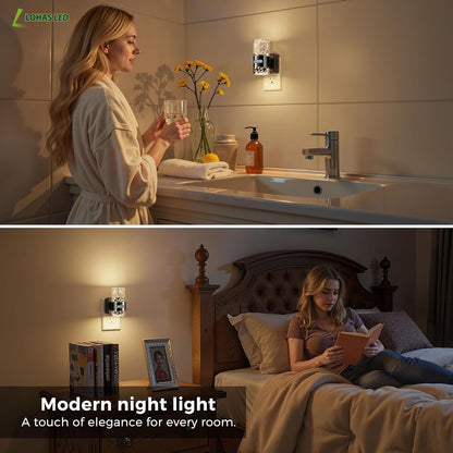 L LOHAS LED Motion Sensor Night Light,Dimmable Night Lights Plug into Wall, 2 Pack Acrylic Nightlight with 0-100 LM Adjustable Brightness, 3000K Plug in Night Light for Bathroom Hallway