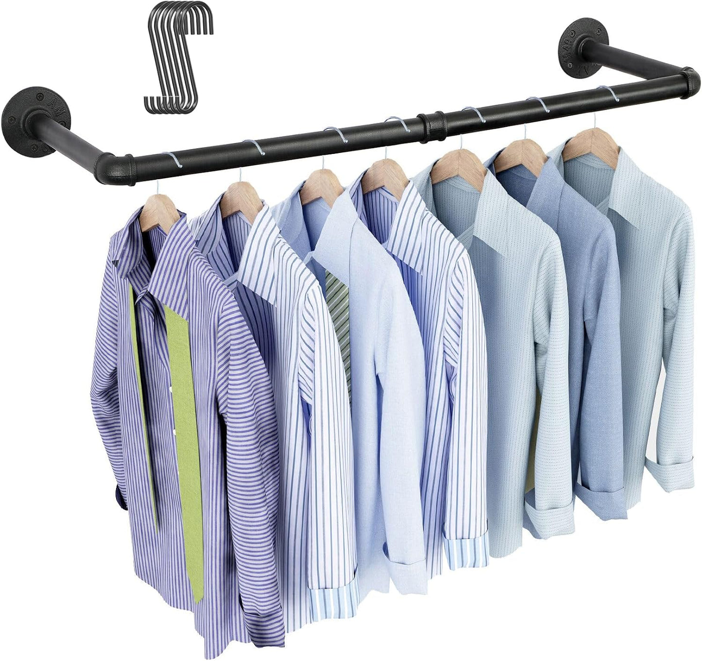 OROPY 38.4" Industrial Pipe Clothes Rack Wall Mounted, Heavy Duty, 2 Pack | Heavy Duty Iron Pipe Clothing Garment Rail, Multi-Purpose Clothing Hanging Rod for Laundry Room and Closet Storage, Black
