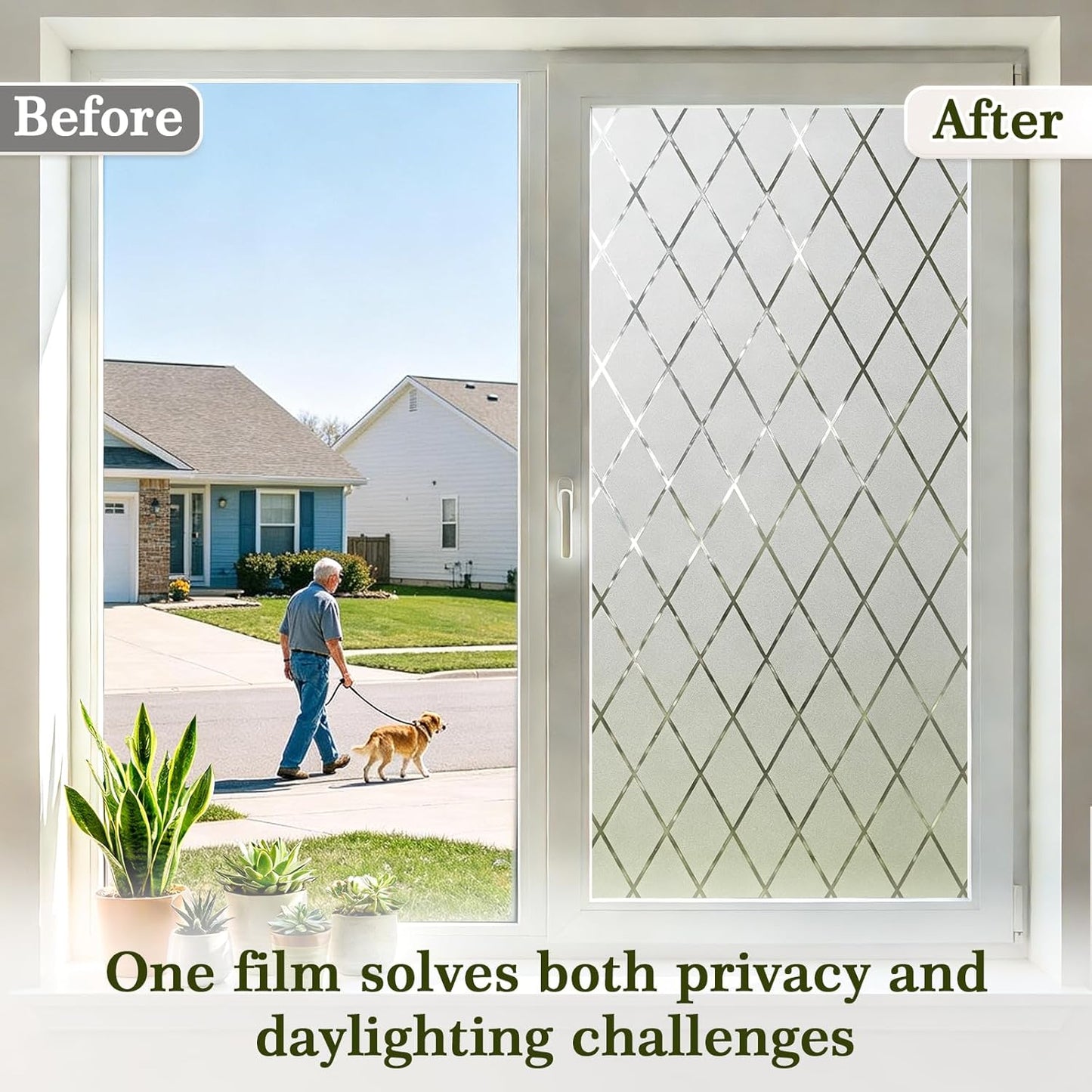 Privacy Window Film Day & Night, Static Cling Frosted Glass Window Film, 99% UV Blocking, No Glue Removable Window Covering for Bathroom Bedroom Kitchen Office (17.5 x 78.7 in)