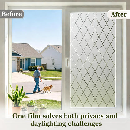 Privacy Window Film Day & Night, Static Cling Frosted Glass Window Film, 99% UV Blocking, No Glue Removable Window Covering for Bathroom Bedroom Kitchen Office (17.5 x 78.7 in)