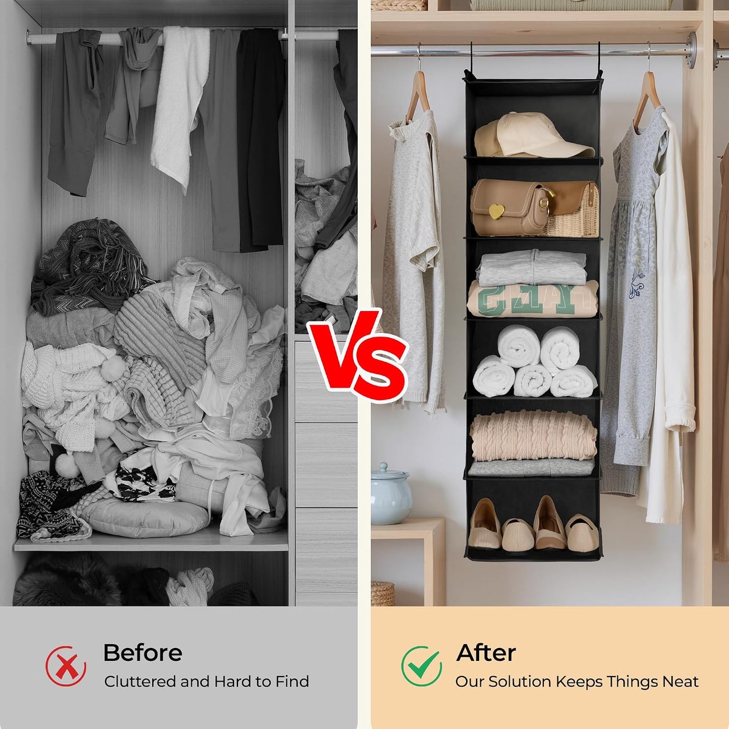 GRANNY SAYS 3-Shelf Hanging Closet Organizer and Storage, Collapsible Hanging Closet Shelves, Hanging Organizer for Closet & RV, Gray, 29 ½" H X 12" W X 12" D, 1-Pack