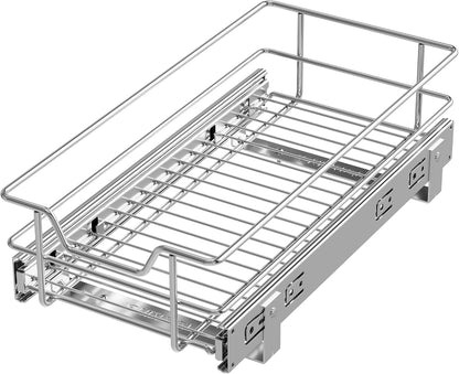 2 Tier Pull Out Cabinet Organizer 11" W X 22" D, Slide Out Drawers For Kitchen Cabinets, Pull Out Drawers For Cabinets Capacity Heavy Duty Caddy, Cabinet Pullout Shelves Chrome-Plated, Bathroom Pantry