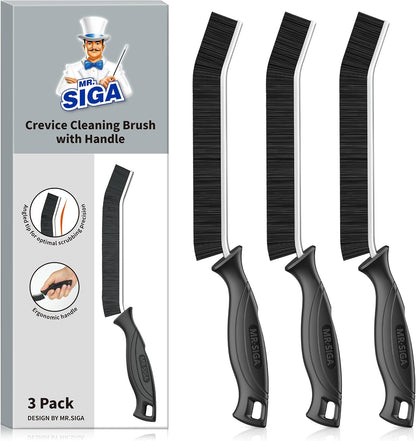 MR.SIGA Crevice Cleaning Brush, Grout Scrub Brush, Multi-Purpose Hard Bristle Brush, Ideal for Kitchen, Bathroom, Sink, Corners, Tight Spaces, 3 Pack, Black