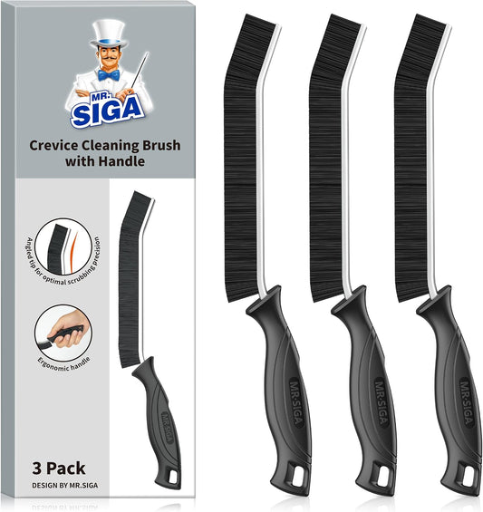 MR.SIGA Crevice Cleaning Brush, Grout Scrub Brush, Multi-Purpose Hard Bristle Brush, Ideal for Kitchen, Bathroom, Sink, Corners, Tight Spaces, 3 Pack, Black