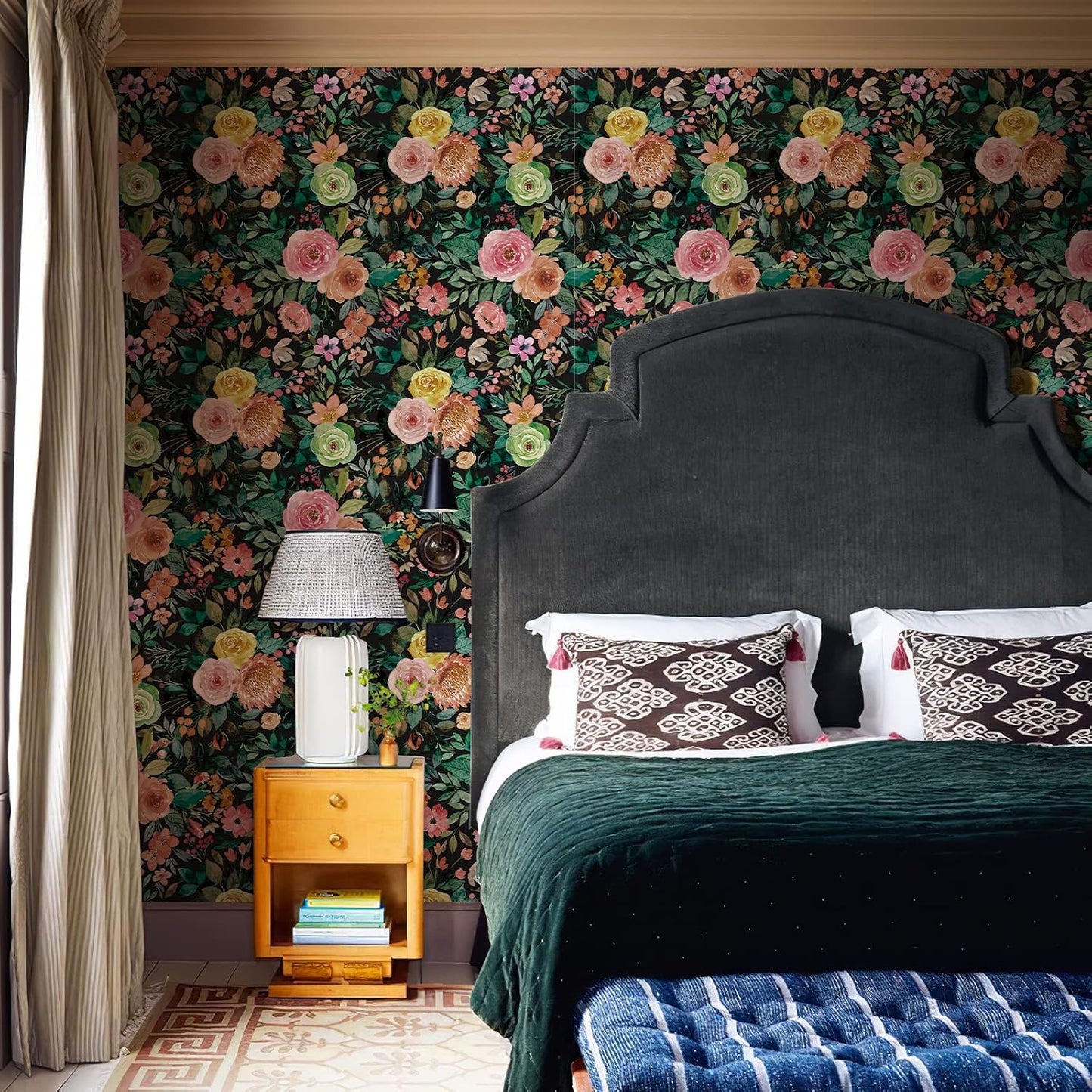 Simon&Siff Floral Peel and Stick Wallpaper, 17.3" x 120" Self Adhesive Wallpaper Boho Flower Kitchen Cabinets Furniture Decorative Renter Friendly Wall Paper