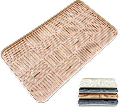 2-in-1 Kitchen Sink Caddy Organizer with Plastic Drain Grate, Double-Layer Drain Sponge Soap Holder & Food Fruit Vegetable Drain Tray for Sink Countertop Home Kitchen Restaurant Hotel, Grey (1 Pack)