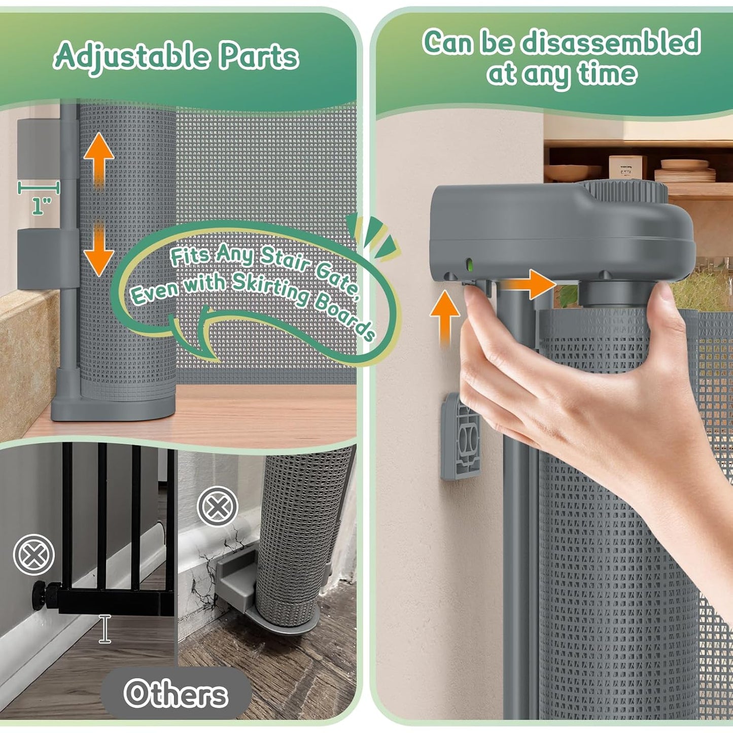 200'' Retractable Baby Gates Extra Wide,34" Tall Retractable Dog Gate for Doorways,Extra Long Retractable Baby Gate for Stairs,Kitchen,Indoor/Outdoor Retractable Gate with Fiberglass Reinforcement Rod