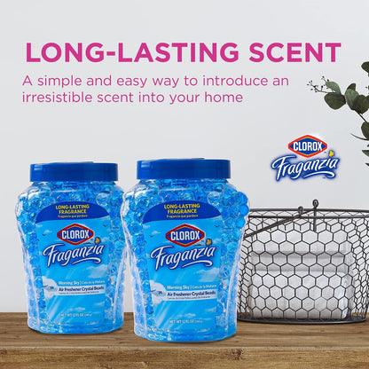 Clorox Fraganzia Crystal Beads Air Freshener, Long Lasting Room Deodorizer and Odor Eliminator Gel Beads to Freshen Home, Car, or Office, Fresh Ocean Breeze Scent, 12 Fl Oz - 2 Pack