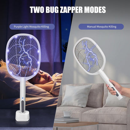 Lulu Home 2-in-1 Electric Bug Zapper Racket, 2 Pack 4000V High Voltage LED Lighted Handheld Mosquito Swatter with 3 Layer Safety Mesh, USB Charging Portable Fly Killer Racquet