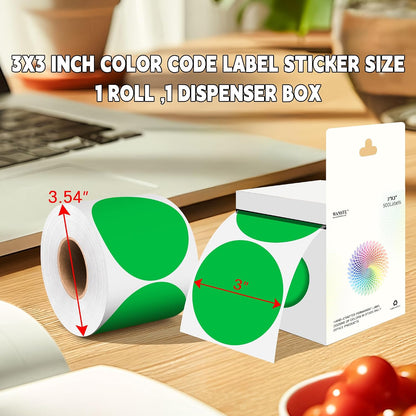 3 Inch White Color Code Dot Stickers,500 PCS Round Labels Stickers in Dispenser Box for Organization, Inventory,Classroom