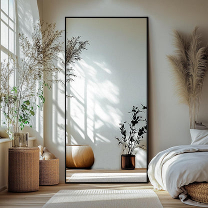 Delma Wall Full Length Mirror,Standing Mirror Full Body,Large Floor for Wall Door Bedroom Bathroom Living Room with Aluminium Frame(with Stand,56x15-Black)