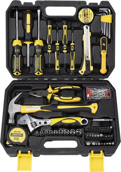 DOWELL 10 Piece Small Tool Kit,Mini Portable Tool Set,Home Repair Hand Tool Kit with Plastic Tool box Storage Case