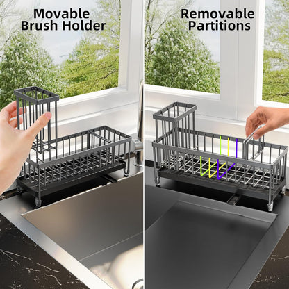 Moforoco Extra Large Sponge Holder for Kitchen Sink Organizer Caddy, Dish Brush Scrubber Holder,Stainless Steel Sink Box Utensil Holder,Soap Dispenser Set Tray Counter Accessories & Storage Rack