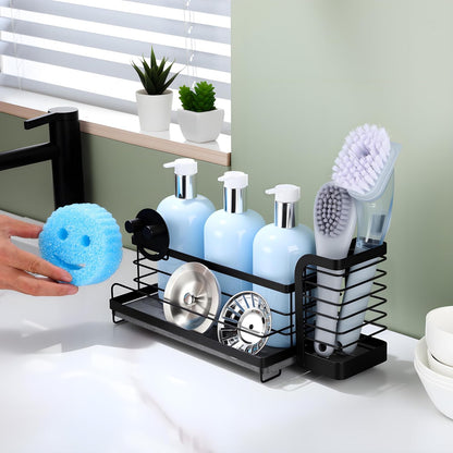 for Scrub Daddy & Mommy Sponge Holder, Kitchen Sink Caddy for Soap Dish & Adjustable Dish Brush Holder, with Diatomite Stone Sink Tray, Instant Dry