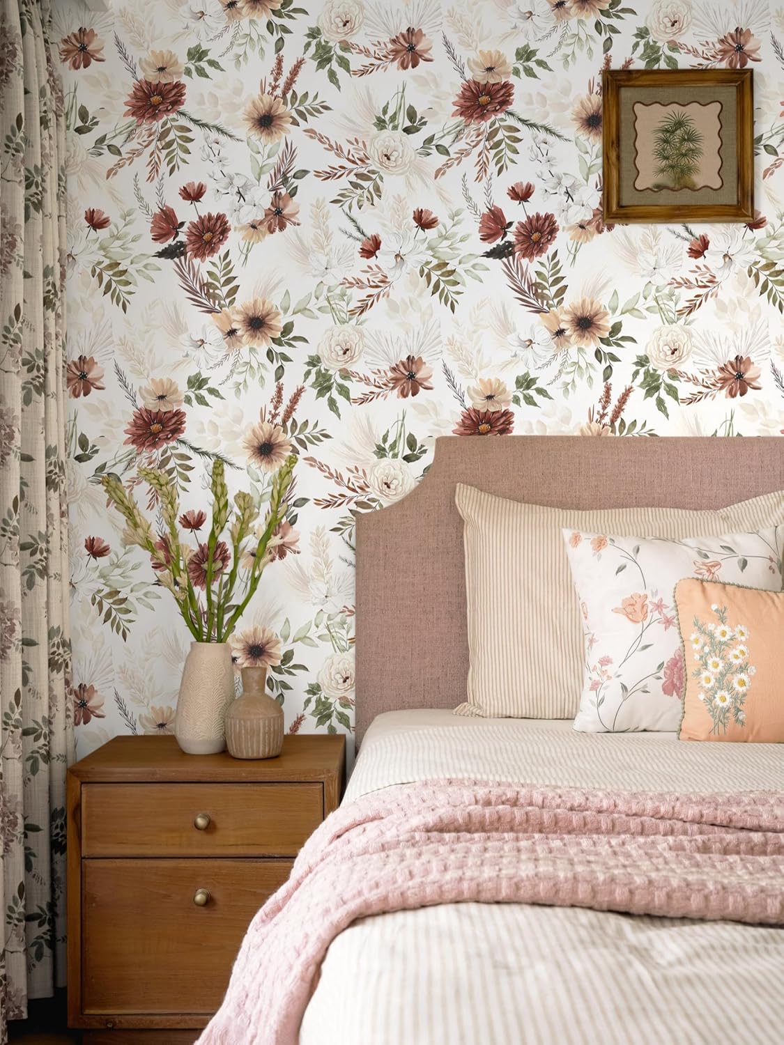 Dimoon 17.3''x78.7'' Peel and Stick Wallpaper Floral Cute Contact Paper Vintage Village Country Cottage Wallpaper Farmhouse Yellow Beige Renter Friendly Geometry Waterproof Embossed Kitchen Bedroom