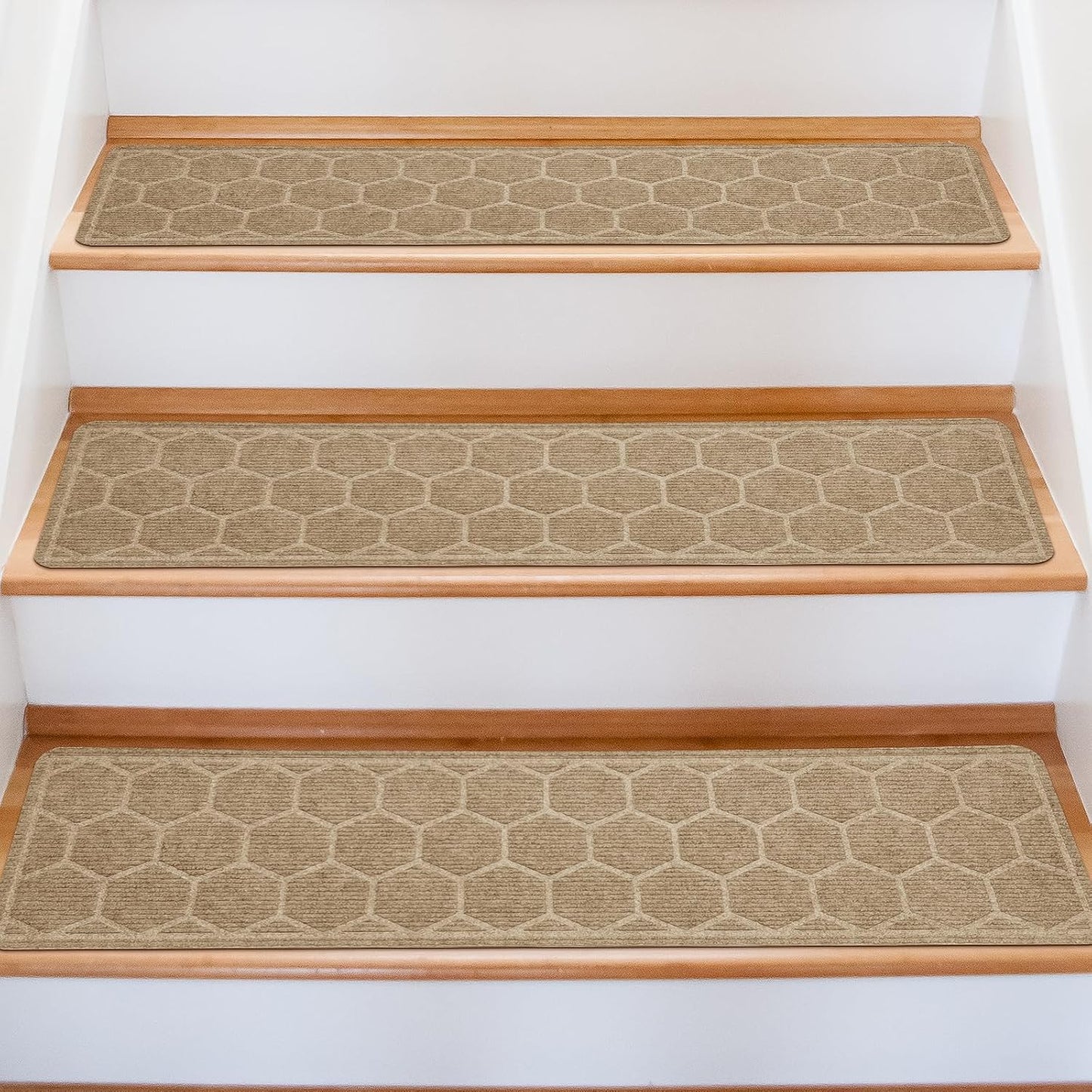 15 Pack 8 "X 30" Non-Slip Carpet Stair Treads for Indoor Wooden Steps, Made of Polyester and Reusable Adhesive, Suitable for Kids Elders and Pets（Black Lines）