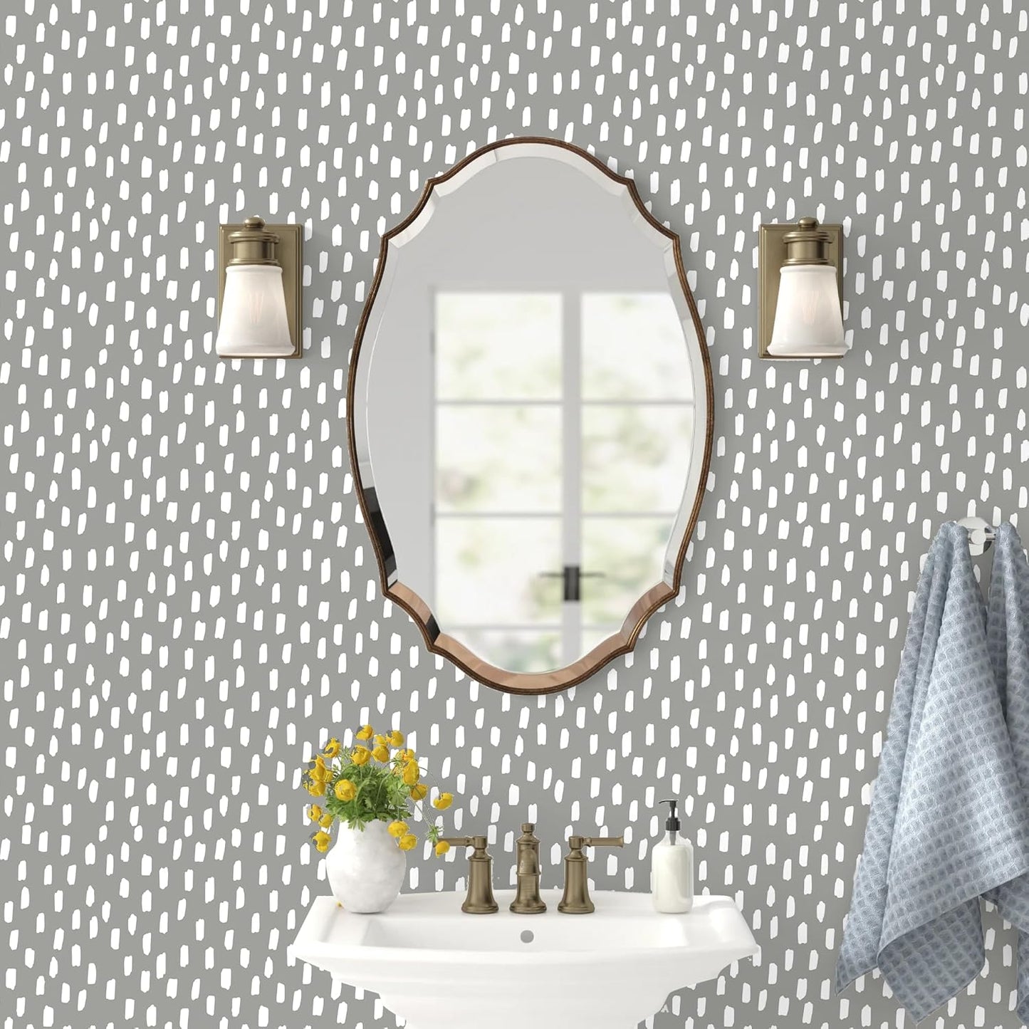 HAOKHOME Peel and Stick Wallpaper Boho Modern Dots Wall Paper Removable for Bathroom Caramel/White Contact Paper 17.3in x 9.8ft