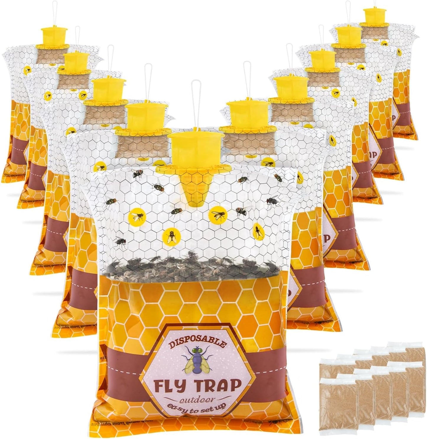 6 Pack Big Fly Traps Outdoor Hanging for Patio, Flies Bags Outdoor Disposable with 50g Bait, Bug Fly Hunter Catcher Killer Control for Barn Horse Ranch Chicken Coop