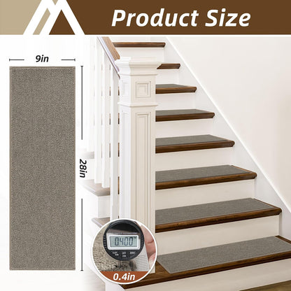 COSY HOMEER Stair Treads Non-Slip Carpet Stair Treads for Wooden Steps, Indoor Stair-Runner Rugs for Kids Elders & Pets 28"x9" (4Pc, Dark Gray)