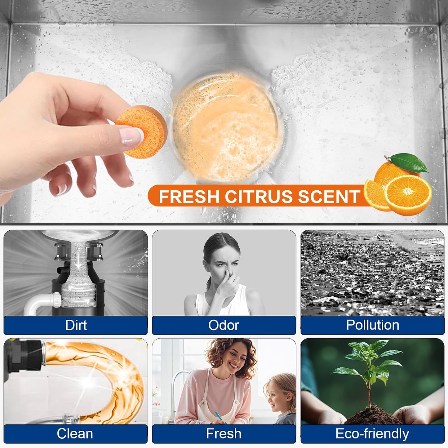 Treeroot 30 Pack Garbage Disposal Cleaner Deodorizer Tablets | Upgraded XL Foaming Citrus Garbage Disposal Cleaner Tablets, Kitchen Sink & Drain Cleaner, 15-Month Supply