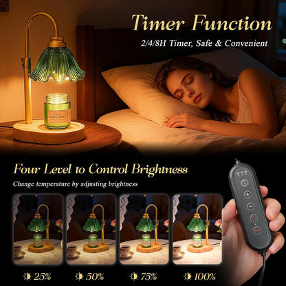 Candle Warmer Lamp with Adjustable Height - Flameless 4-Level Dimmable Wax Warmer, Timer Function & Stylish Design in Multiple Colors (Green)