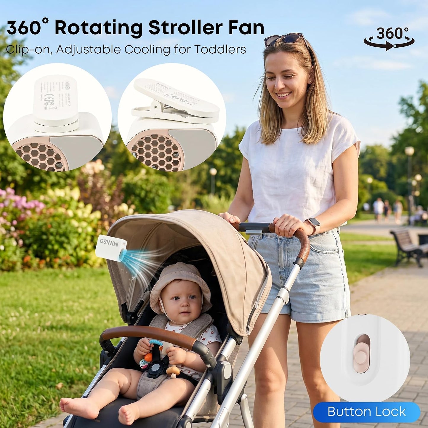 MINISO Clip On Fan Portable, 5-Speed 19500 RPM Strong Airflow Stroller Fan | Personal Fan for Waist & Skirt, Hands-Free Wearable Belt Fan Rechargeable for Travel, Camping, Hiking, Office & Outdoor