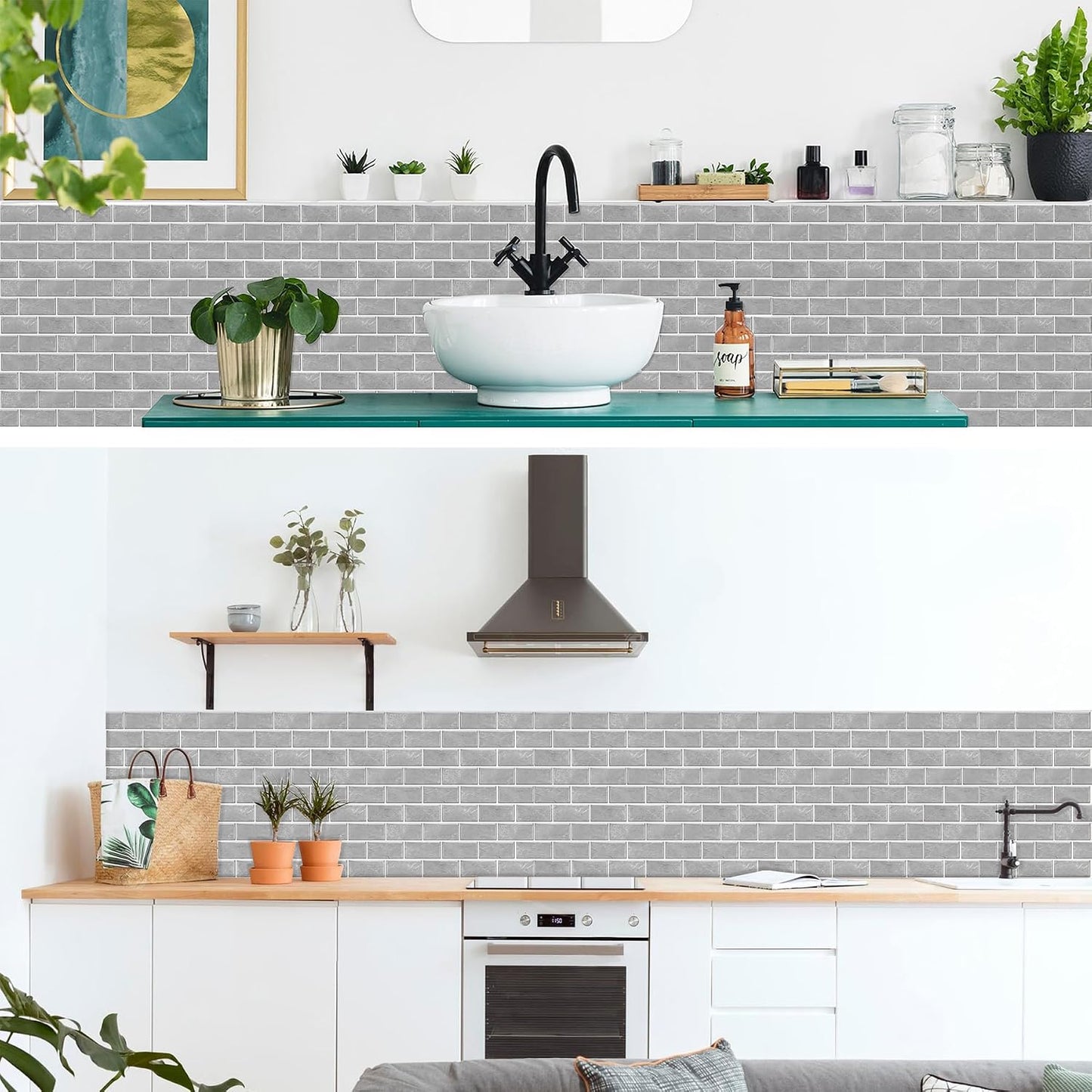 12-Sheet White Peel and Stick Wallpaper, Subway Tile 6''x12'' Self Adhesive Wall Tiles Waterproof PVC Stick on Backsplash Vinyl Decorative Tiles Stickers for Kitchen Bathroom