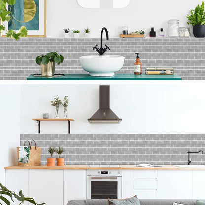 12-Sheet White Peel and Stick Wallpaper, Subway Tile 6''x12'' Self Adhesive Wall Tiles Waterproof PVC Stick on Backsplash Vinyl Decorative Tiles Stickers for Kitchen Bathroom