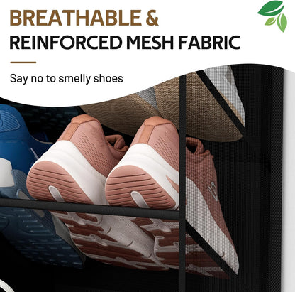 MISSLO 30 Pairs Over the Door Shoe Organizer Breathable Mesh Hanging Shoe Rack for Closet Storage with Wide Deep Pockets 10 Tier Shoes Holder Fit All the Family's Sneakers, Boots, Heels (White, 71")