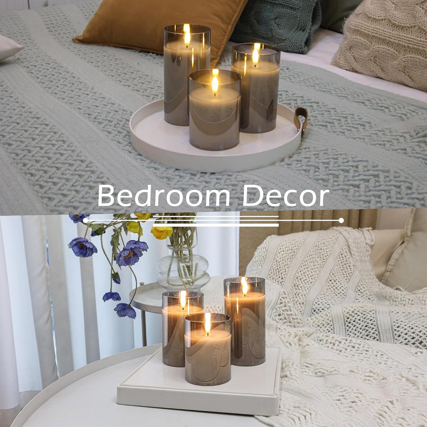 LUSHARBOR Flameless Candles with Remote, 3 Pack Battery Operated Candles Flickering Real Wax LED Fake Pillar Candles with Timer for Wedding Home Party, White