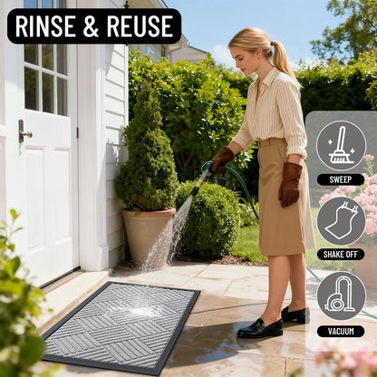 OLANLY Front Door Mat Outside Entrance 29.5x17, Absorbent, Heavy Duty Sturdy Natural Rubber Doormat Indoor Outdoor, Stain and Fade Resistant, Non-Slip Low Profile Floor Mat for Entryway, Grey Diamond