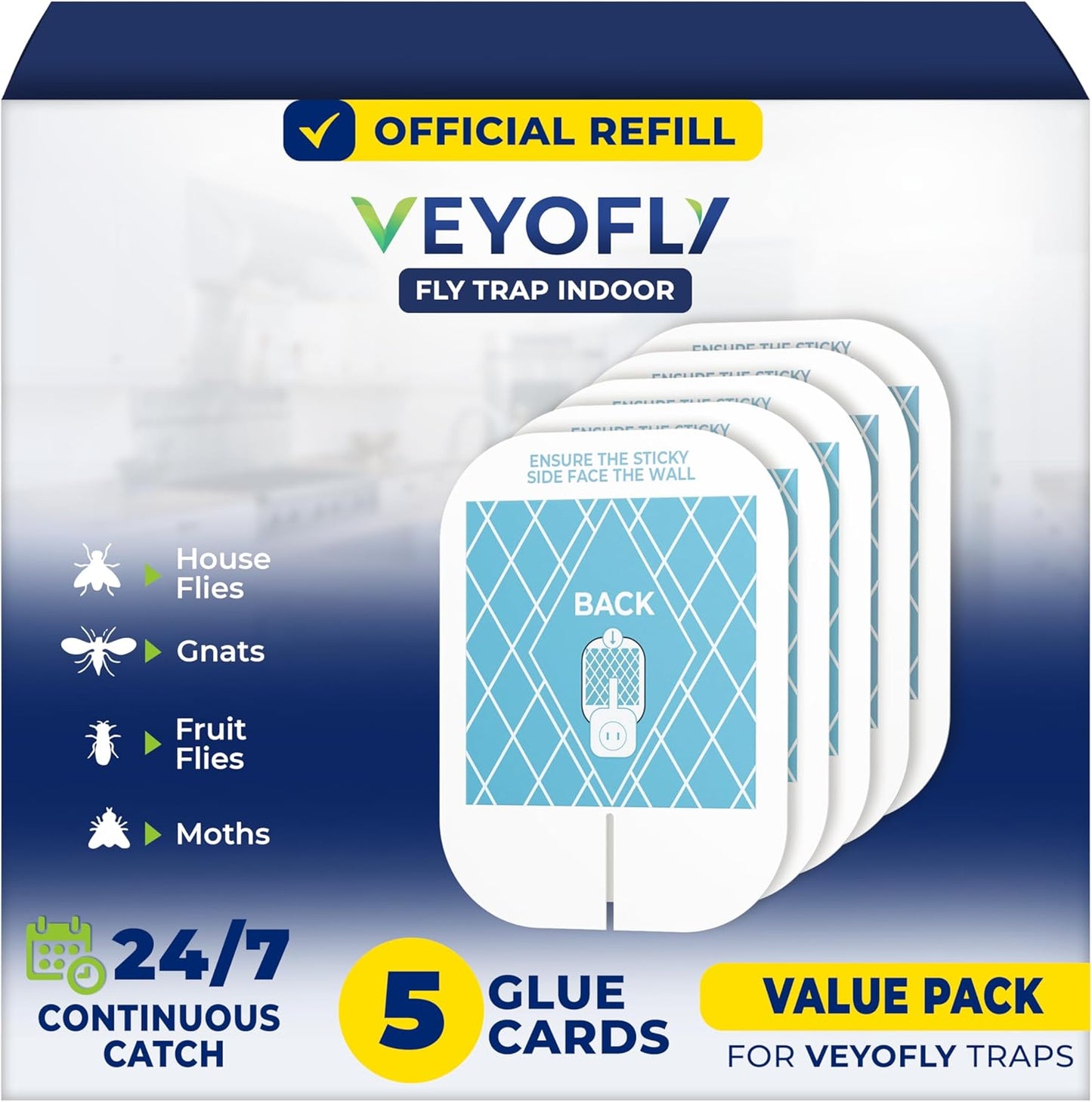 VEYOFLY Fruit Fly Traps for Indoors (2 Device + 4 Refills), Gnat Trap Indoor Plug in, Bug Traps, Flying Insect Trap, Gnat Traps for House Indoor, Fly Trap Indoor for Home Bug Light, Gnats Catcher