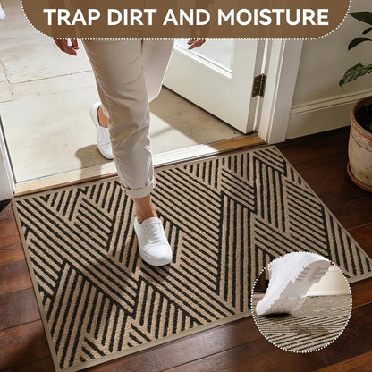 Door Mat Indoor Outside Entrance 17"x30", Low-Profile Non Slip Outdoor Inside Doormat Entryway Mat, Dirt Resistant Absorbent Front Porch Welcome Entry Mats, Washable Easy Clean, Brown