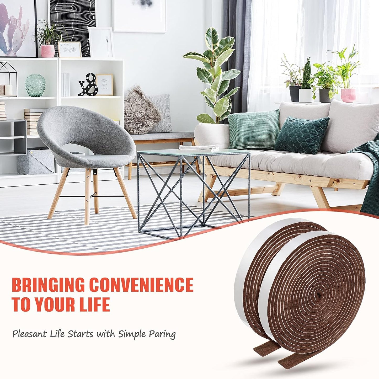 Zonon 4 Rolls 120 Inch Felt Strip with Adhesive Backing Felt Tapes Furniture Strip Rolls Self Stick Heavy Duty Polyester for Protecting Furniture and DIY Adhesive(Black,0.5 Inch)