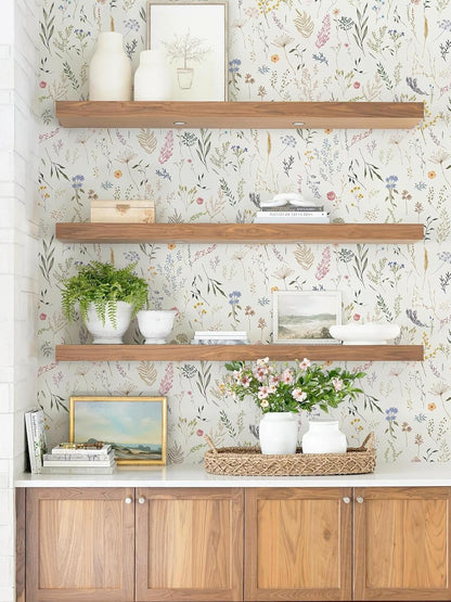 Dimoon 17.3''x78.7'' Vintage Peel and Stick Wallpaper Boho Beige Neutral Contact Paper White Floral Bird Wallpaper Removable Botanical Renter Friendly Modern Wall Paper Bedroom Bathroom Vinyl Roll