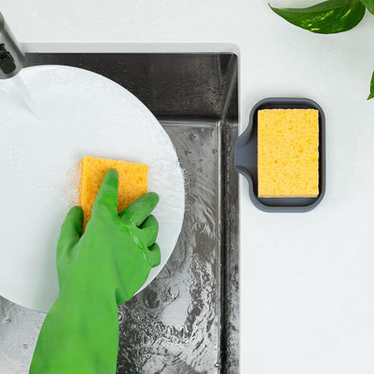 Zulay Kitchen (9x3.5in) Sponge Holder for Kitchen Sink - Flexible Heavy-Duty Multipurpose Sink Caddy - Counter Organizer for Kitchen, Bathroom, Makeup, Trinkets & More! (Grey)
