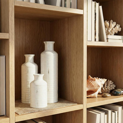 Firehold Ceramic Vase Set of 3, Rustic Farmhouse Boho Vases, Textured Country Home Decor, Small Decorative Vases for Shelves Mantel Table, Gift Set for Dried Pampas Grass & Fresh Flowers (White)